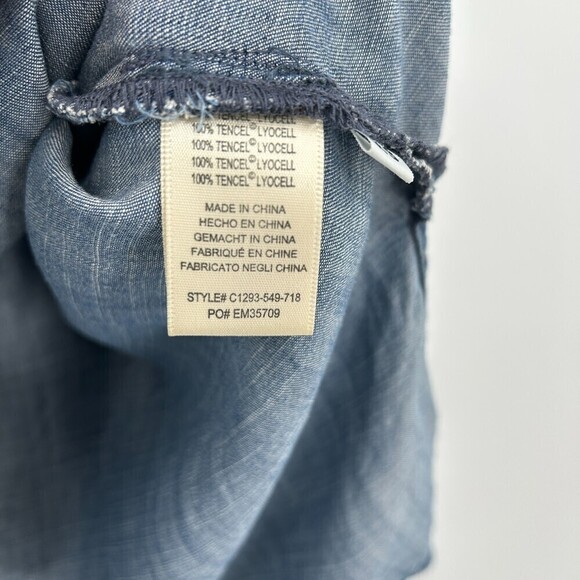 CLOTH & STONE Blue Chambray Off The Shoulder Strap Boxy Long Sleeve Top Size XS - Picture 7 of 7